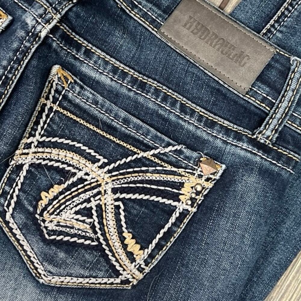 Hydraulic‎ Jeans Bailey Crop Skinny Sz 3/4 Distressed Studded Contrast Stitch - Picture 2 of 8
